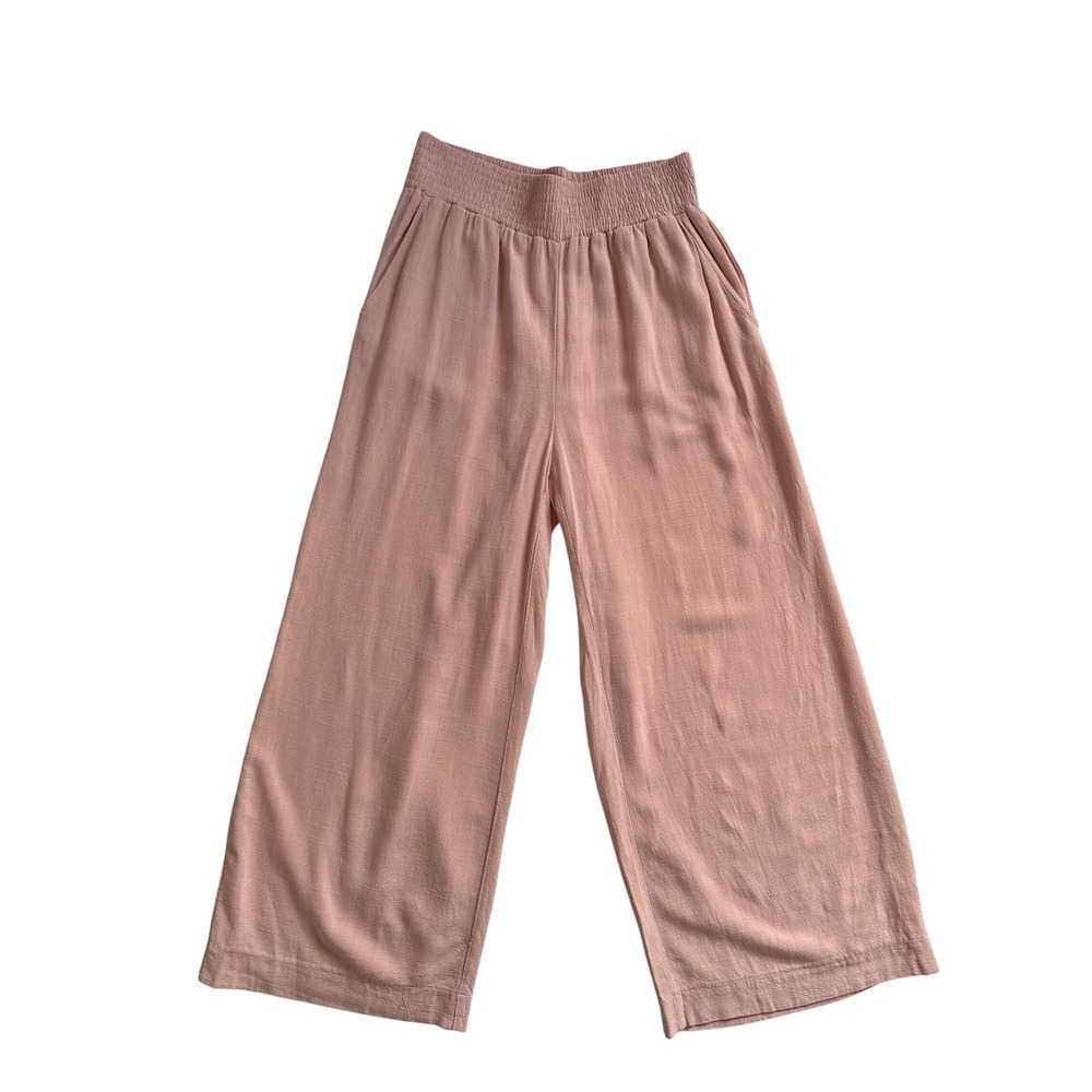Double Zero Dusty Rose Viscose Linen Blend Wide Leg Smocked Pants DZ23A818 Small